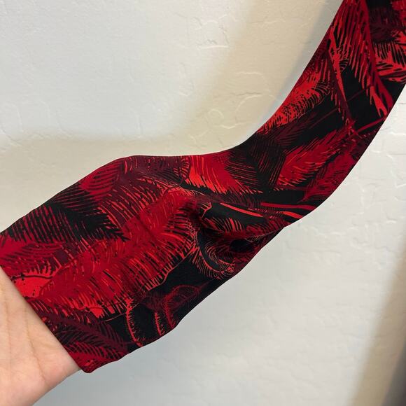 Norma Kamali Faux Wrap Jersey Bodycon Dress Red Feather Print Long Sleeve L - Picture 8 of 9